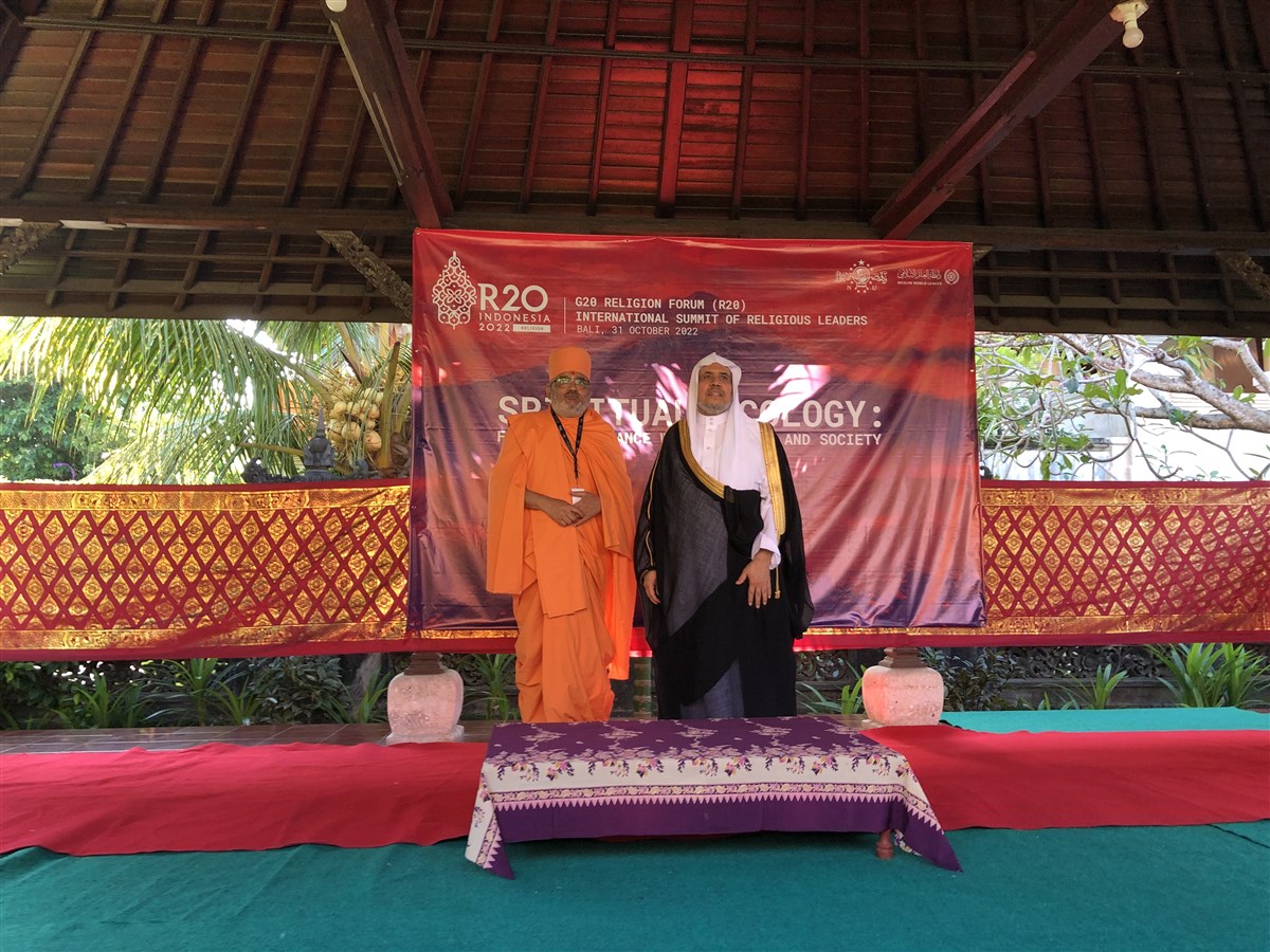 Chief among the religious representatives were His Excellency Sheikh Muhammad bin Abdul Karim al-Issa (Secretary General, Muslim World League) and Mahamahopadhyay Bhadreshdas Swami (BAPS Swaminarayan Sanstha)