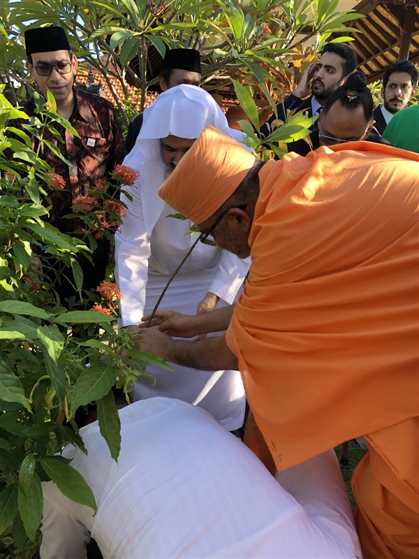 Dr Al-Issa and Bhadreshdas Swami together planted a tree to mark the launch of ‘Spiritual Ecology’