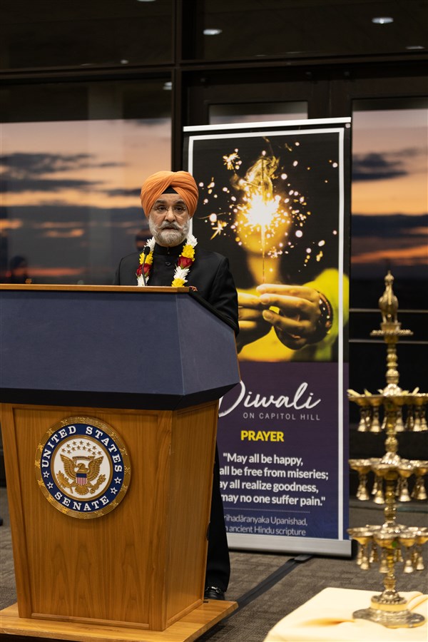 Indian Ambassador to the United States Taranjit Singh Sandhu addresses the assembly