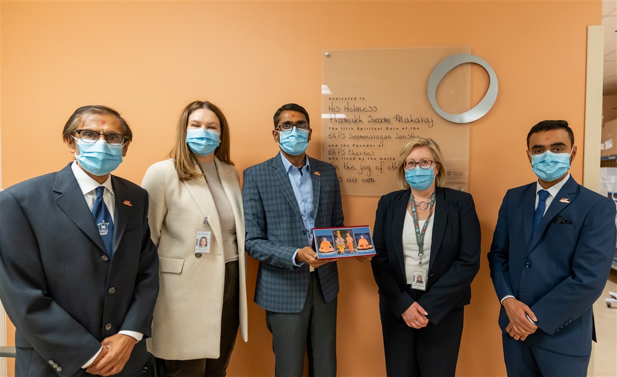 Officials from the William Osler Health System with BAPS Volunteers during the plaque installation ceremony at the Brampton Civic Hospital