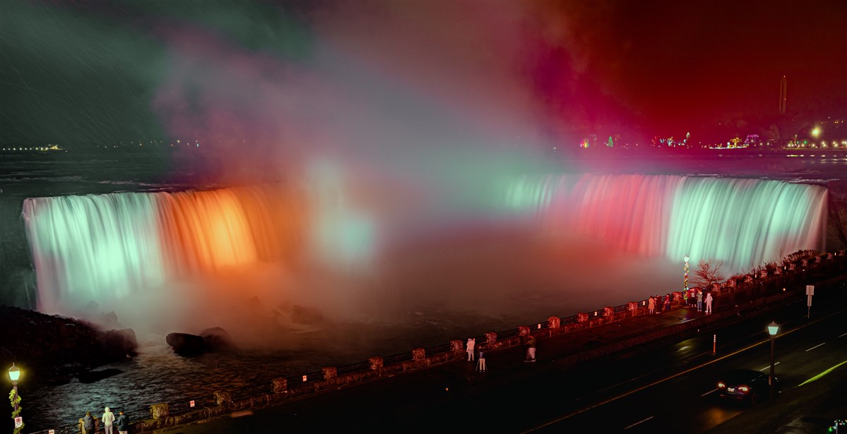 On December 7, 2022, a special illumination of the iconic Niagara Falls celebrating the life and legacy of HH Pramukh Swami Maharaj.
