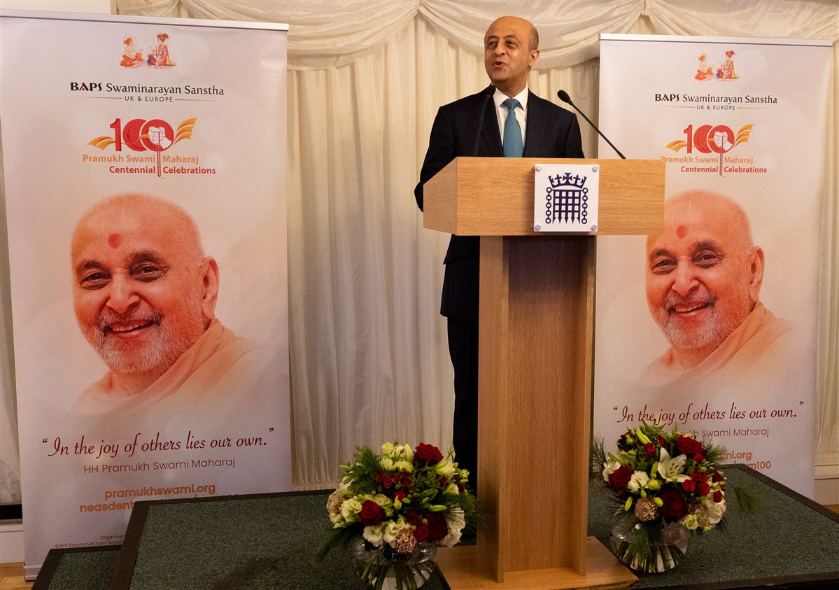 In his address, Lord Gadhia paid tribute to Pramukh Swami Maharaj’s “pioneering work” that has left “a strong legacy throughout this country... and on the global stage.”