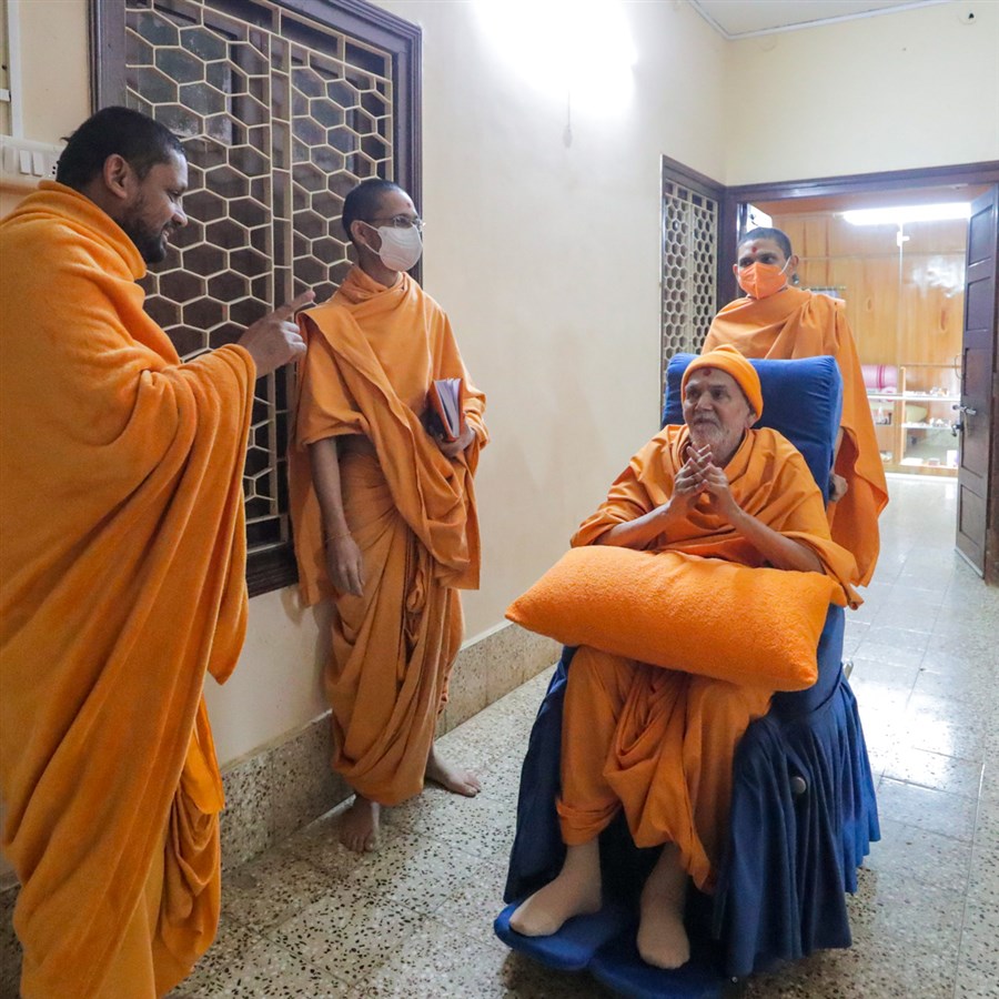 A sadhu in conversation with Swamishri