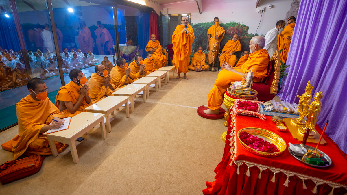 Inaugural class of the new batch of sadhus studying Kaumudi (Advanced Sanskrit)