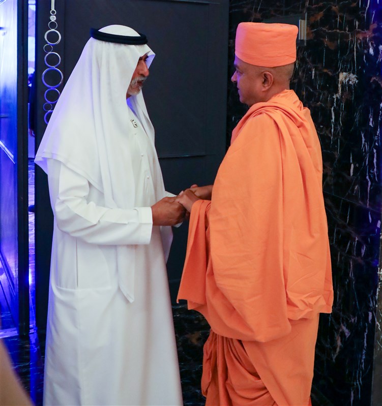 HE Sheikh Nahyan Mubarak Al Nahyan and Swami Brahmaviharidas discuss human fraternity as a testament to the power of unity and compassion