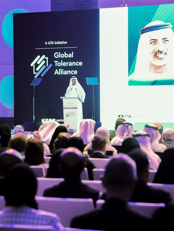 HE Sheikh Nahyan Mabarak Al Nahyan delivers his keynote speech on developing tolerance, courage, and strength through cooperation and understanding