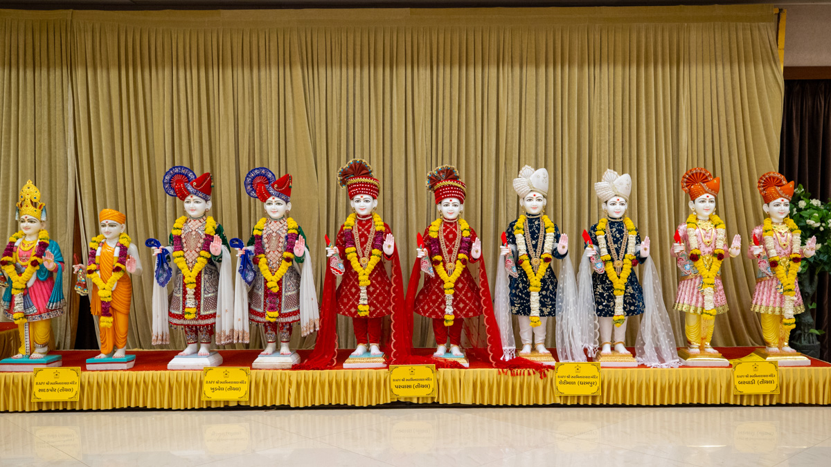 Murtis to be consecrated at BAPS Shri Swaminarayan Mandirs in Sadakpor, Khudvel, Parvasa, Barwadi (Tithal) and Sherimal (Dharampur), India