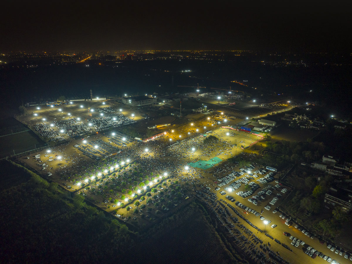 Aerial view of the night assembly