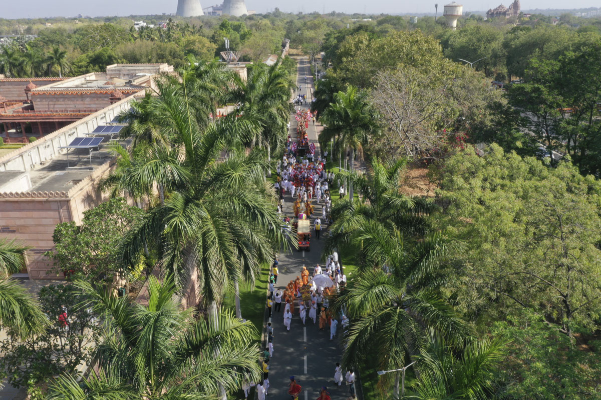 Aerial view of the procession