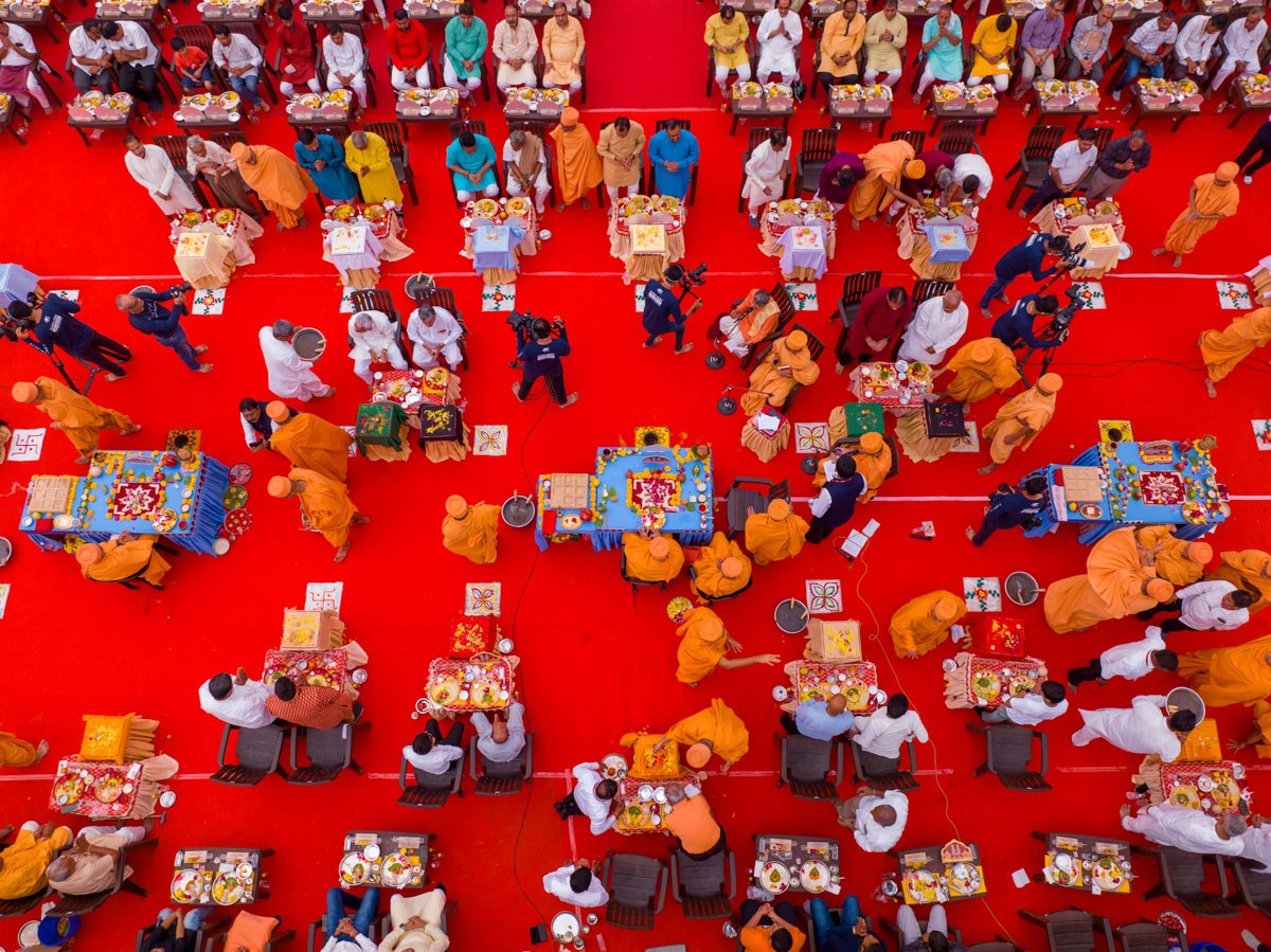 Aerial view of the mahapuja rituals