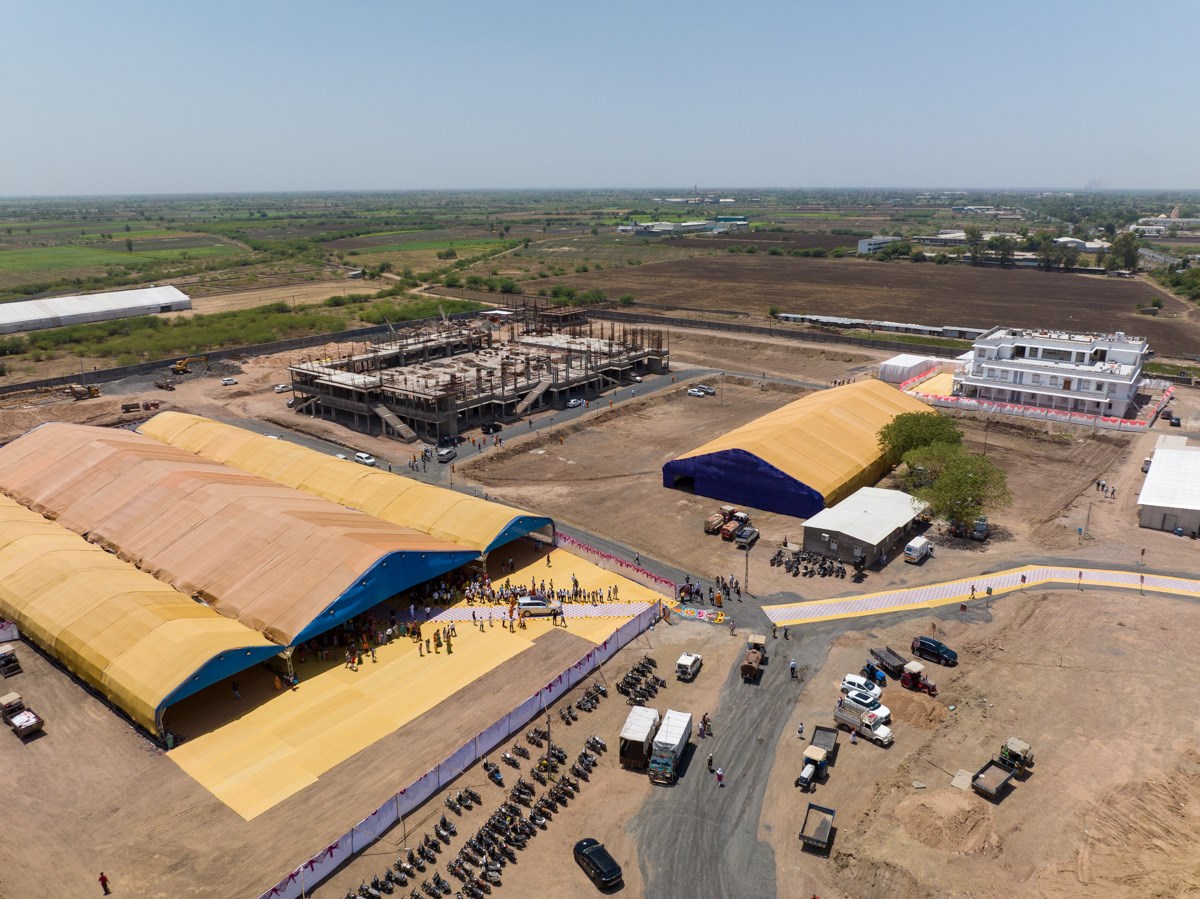 Aerial view of the new under-construction BAPS Shri Swaminarayan Mandir, Surendranagar