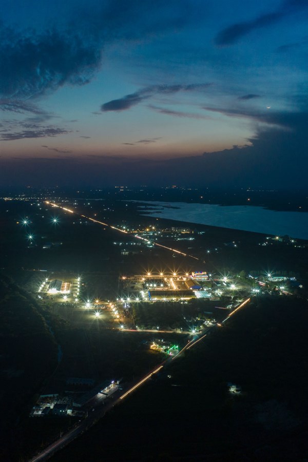 Aerial view of the under-construction BAPS Swaminarayan Mandir, Surendranagar