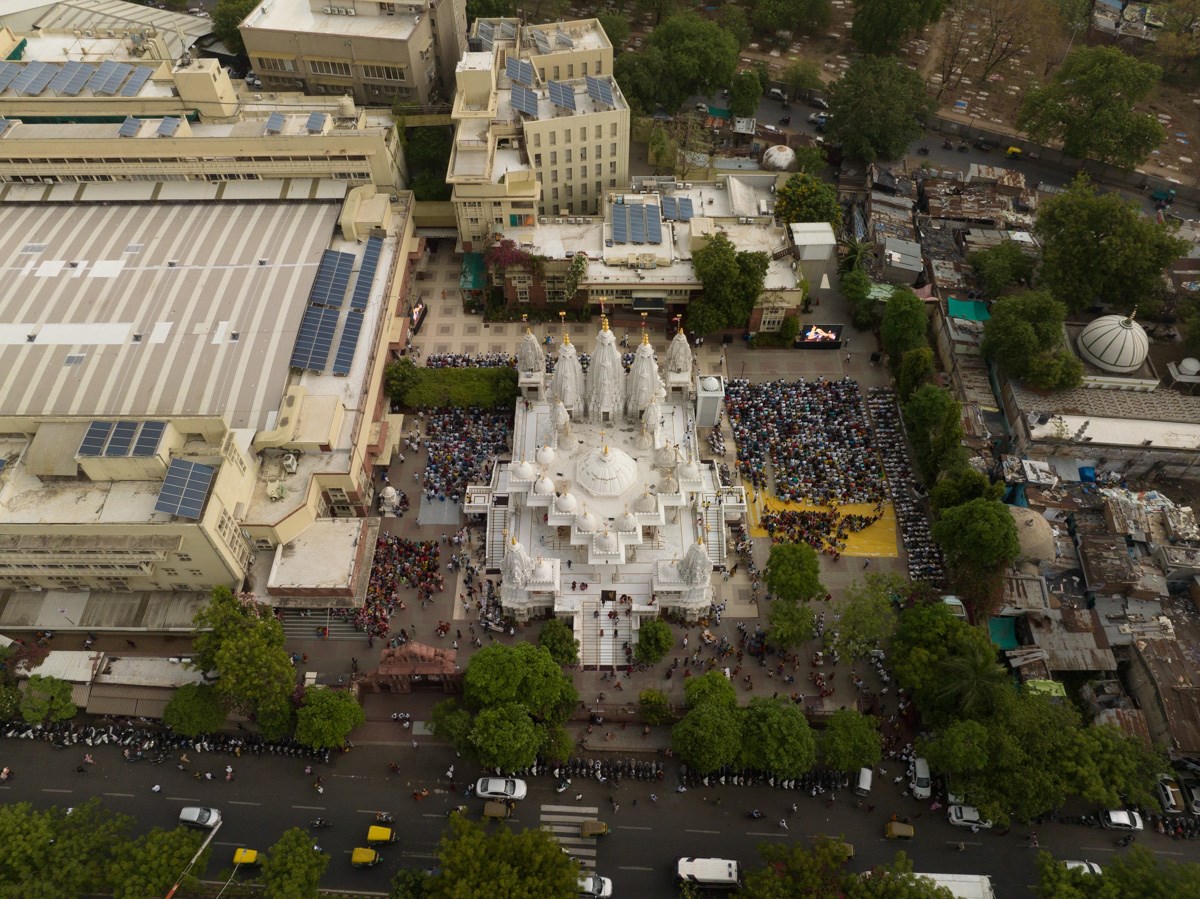 Aerial view of BAPS Shri Swaminarayan Mandir, Ahmedabad