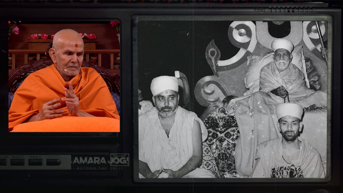 Swamishri remained rivetted when watching old scenes of Yogiji Maharaj