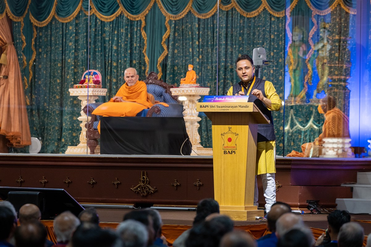 Amish Tripathi, international best-selling author and Minister for Education & Culture for the High Commission of India to the UK, delivers an address on British Hindu contributions in the field of arts and culture