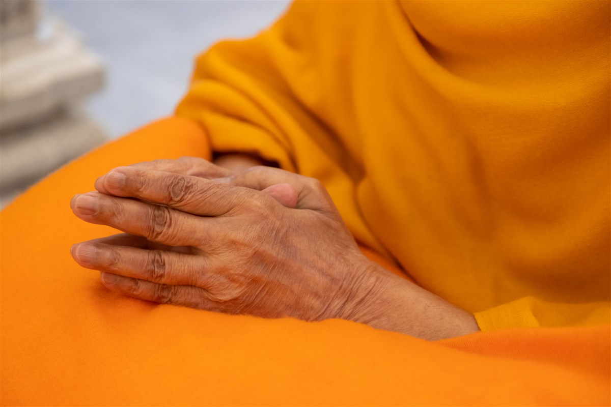 Swamishri offers his reverence to the murtis with folded hands