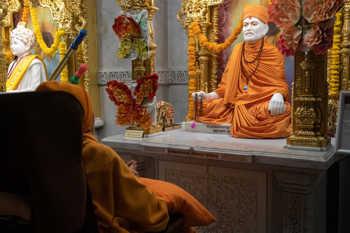 Swamishri engrossed in the darshan of Shastriji Maharaj