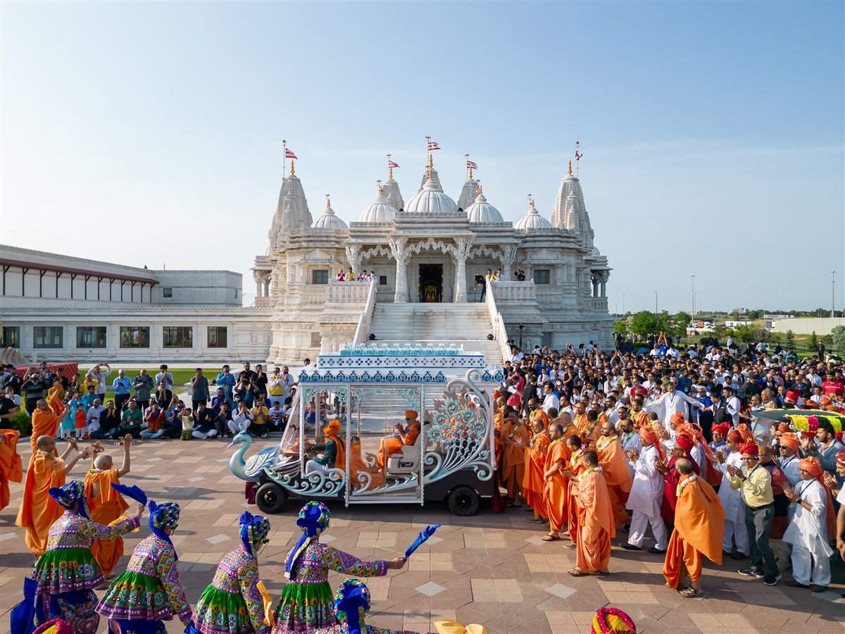 The Rathyatra procession reaches the front of the mandir