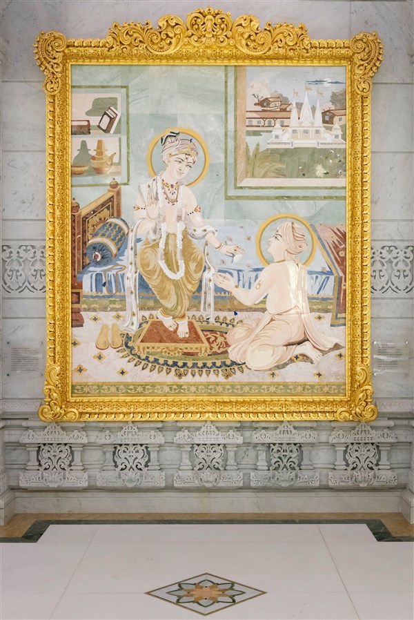 An exquisite mural in the mandir