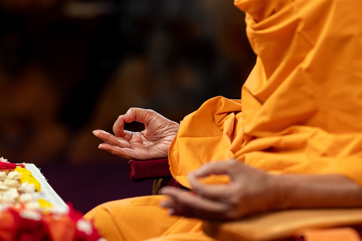 Swamishri in a deep meditational mudra