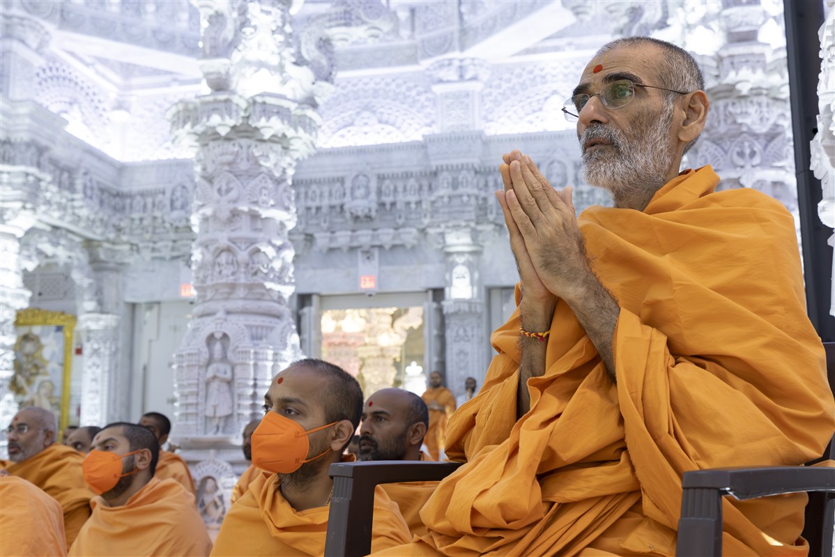 Pujya Anandswarupdas Swami engrossed in the darshan of Swamishri