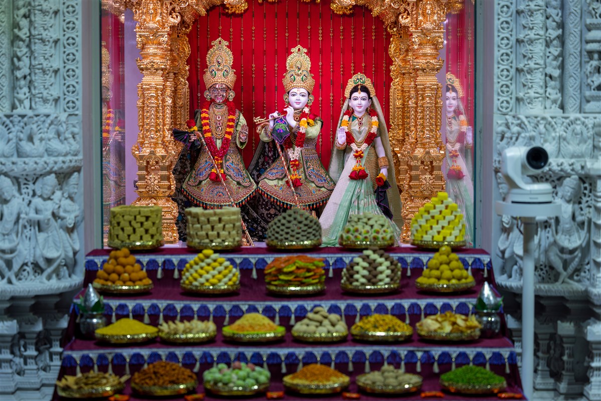 Annakut offered to Shri Harikrishna Maharaj and Shri Radha-Krishna Bhagwan on the occasion of the 9th Patotsav