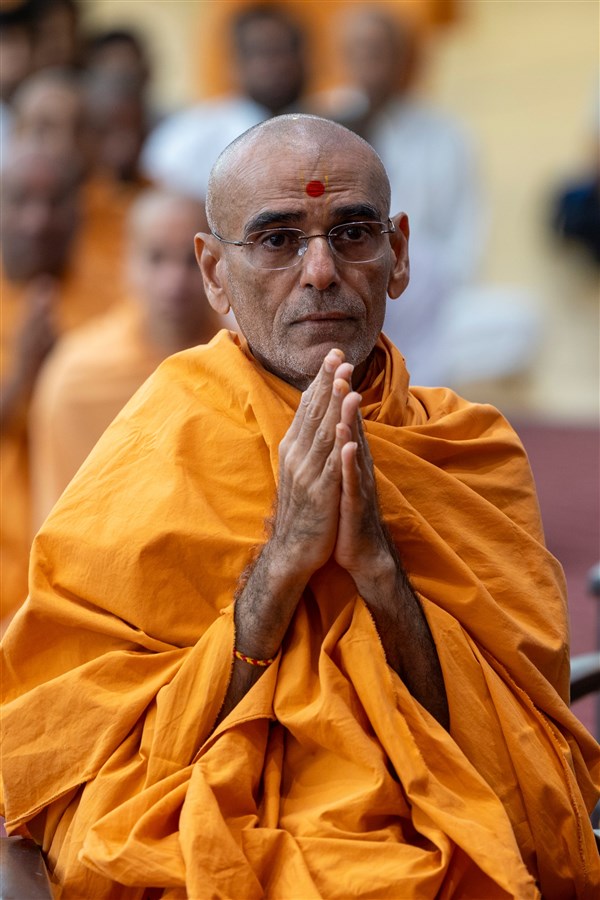 Pujya Anandswarupdas Swami engrossed in the darshan of Swamishri