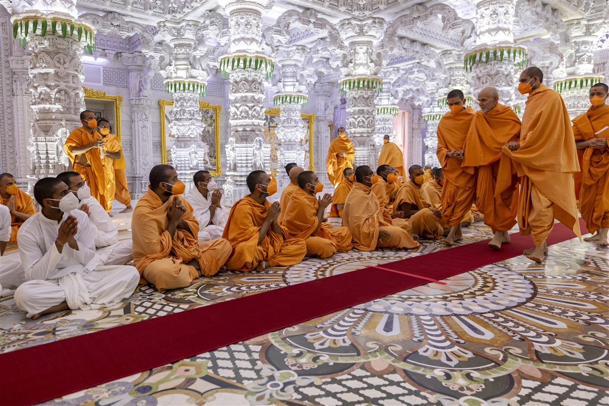 Swamis and sadhaks engrossed in darshan