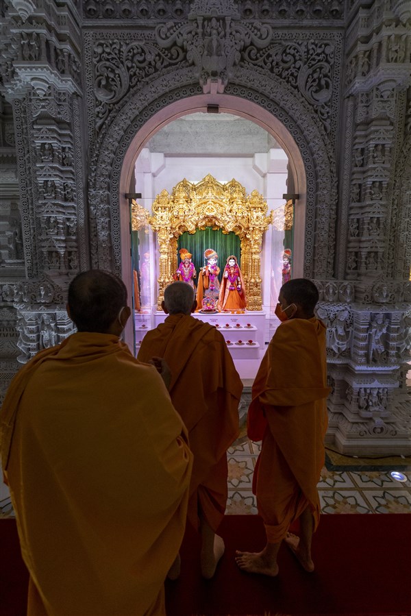 Swamishri engrossed in the darshan 