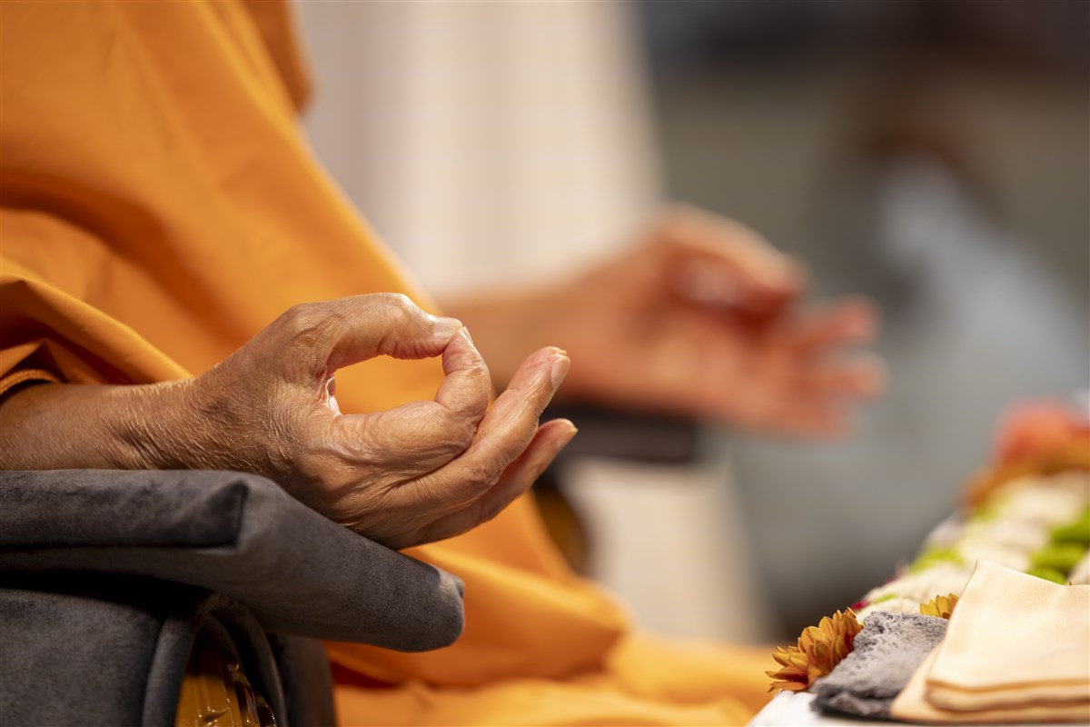 Swamishri's mudra during the meditation 
