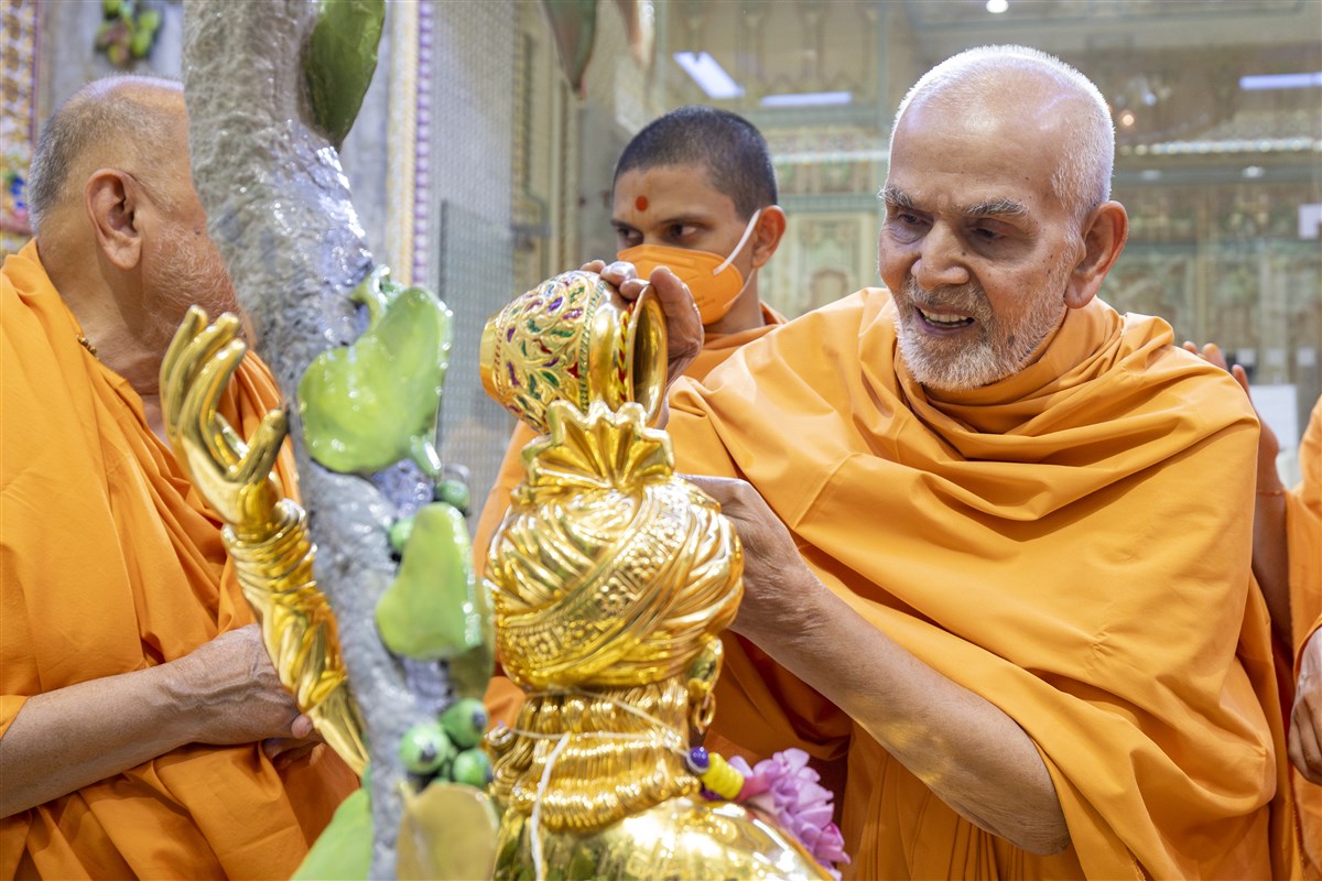 Swamishri performs the abhishek of Shri Ghanshyam Maharaj