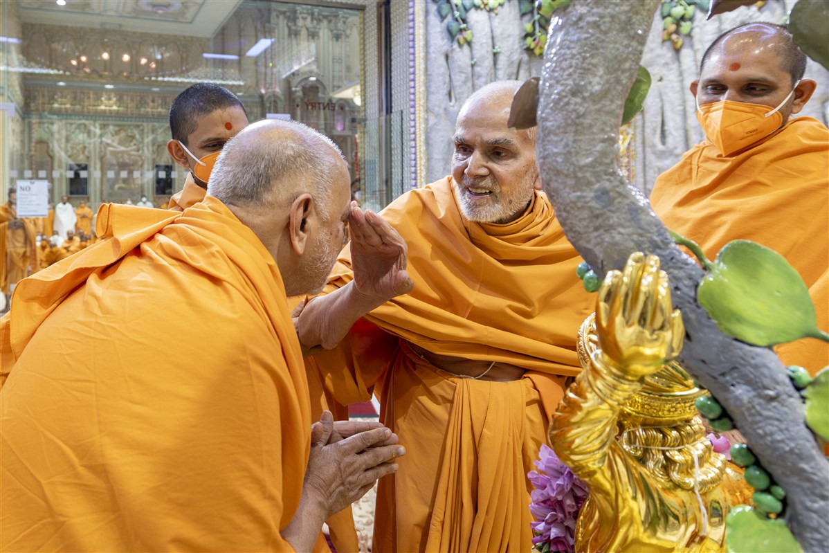 Swamishri blesses Sadguru Pujya Ishwarcharandas Swami