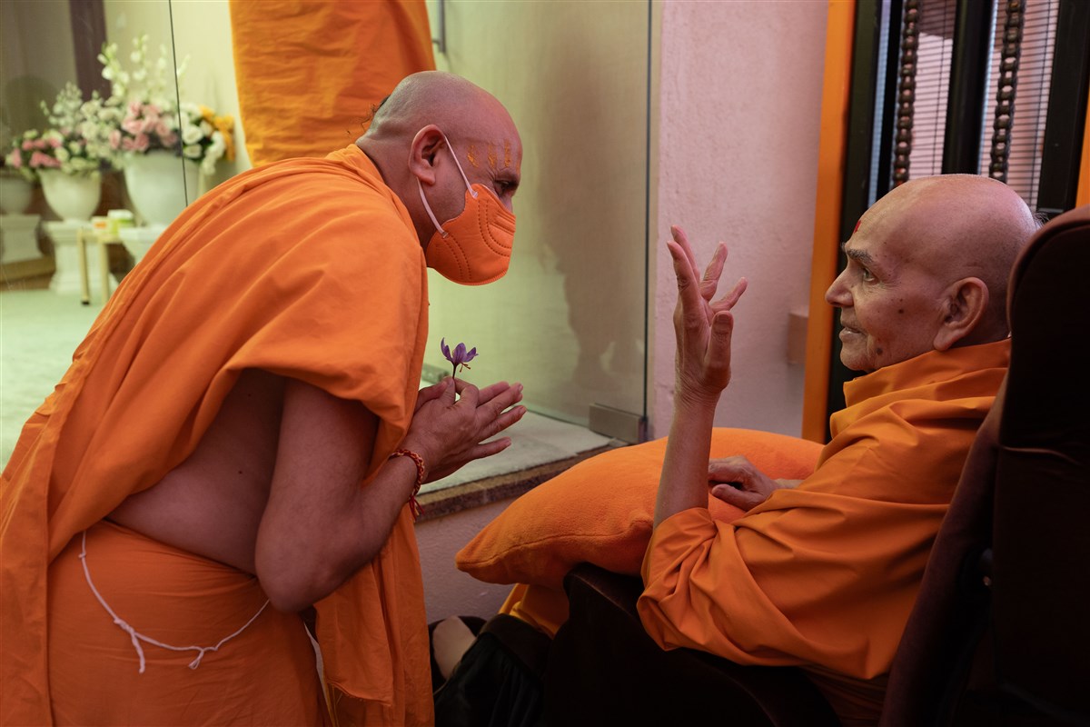Swamishri blesses Narayancharan Swami