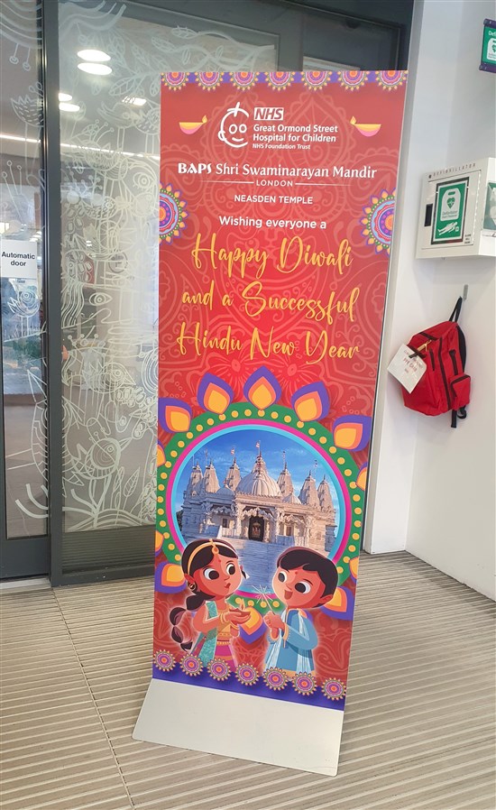 Neasden Temple was also invited to present Diwali celebrations at Great Ormond Street Hospital, one of the oldest and most renowned specialist children’s hospitals in the world