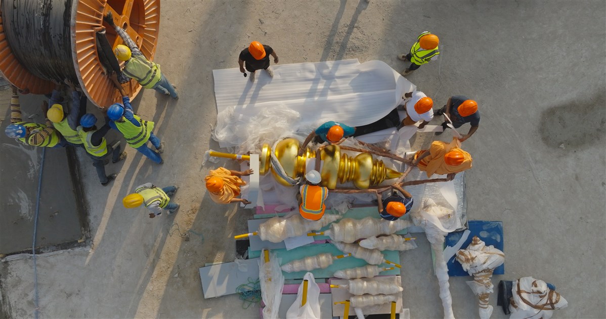 The Amrut Kalash arrives at the site of the BAPS Hindu Mandir, Abu Dhabi
