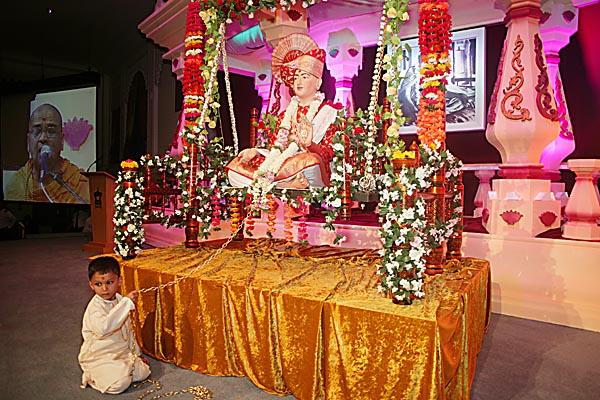  Murti of Shreeji Maharaj placed on a beautifully decorated swing