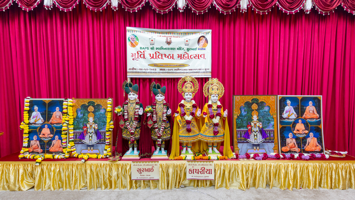 Murtis to be consecrated at BAPS Shri Swaminarayan Mandirs in Surkhai and Kamparia, India