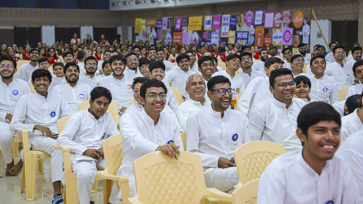 Bal karyakars enjoy a video presentation