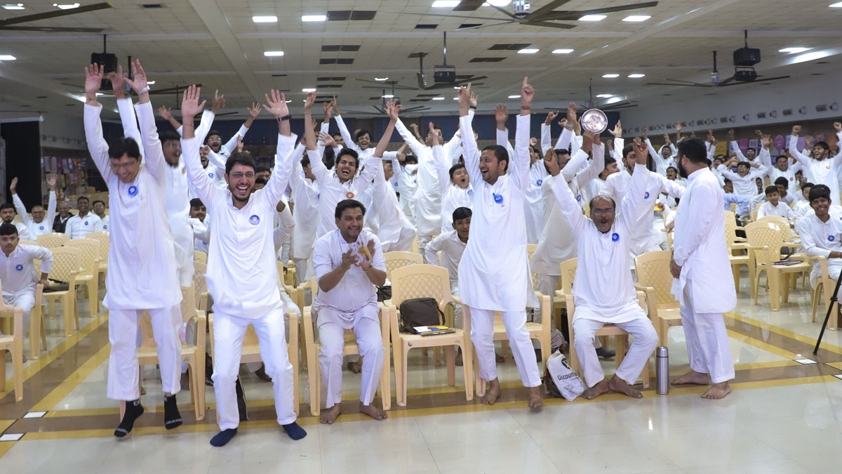 Winners of a quiz session celebrate