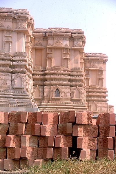 The Akshardham complex with stones stacked to be used