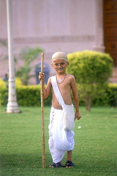 A balak dressed as Mahatma Gandhi for the Independence Day anniversary