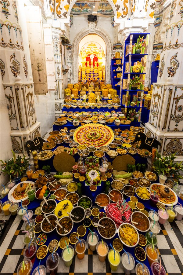 Annakut offered to Bhagwan Swaminarayan, Aksharbrahma Gunatitanand Swami and Shri Gopalanand Swami