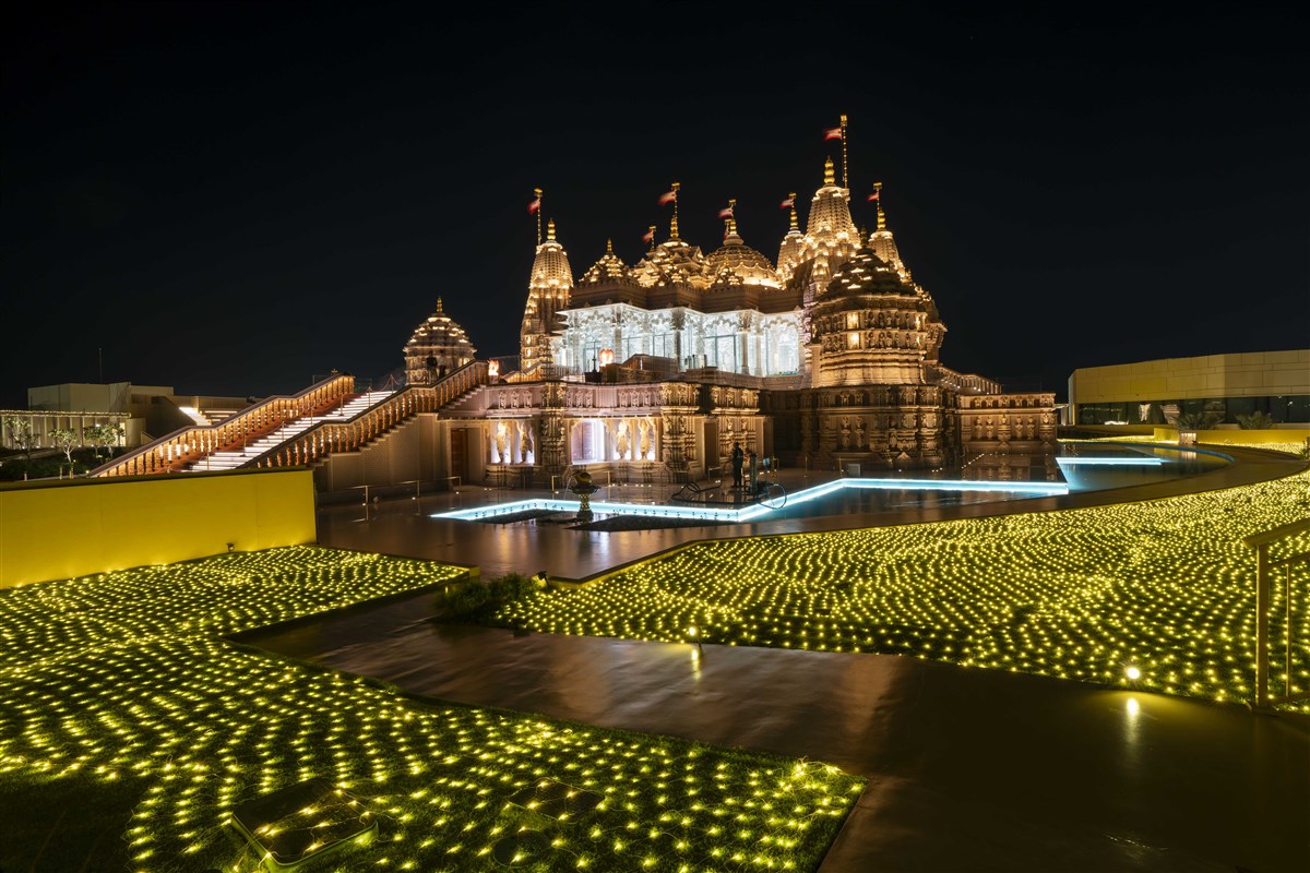 A carpet of lights celebrates the first Diwali at the BAPS Hindu Mandir, Abu Dhabi 