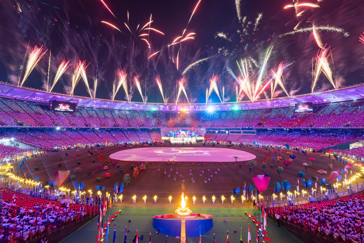 Fireworks conclude the assembly