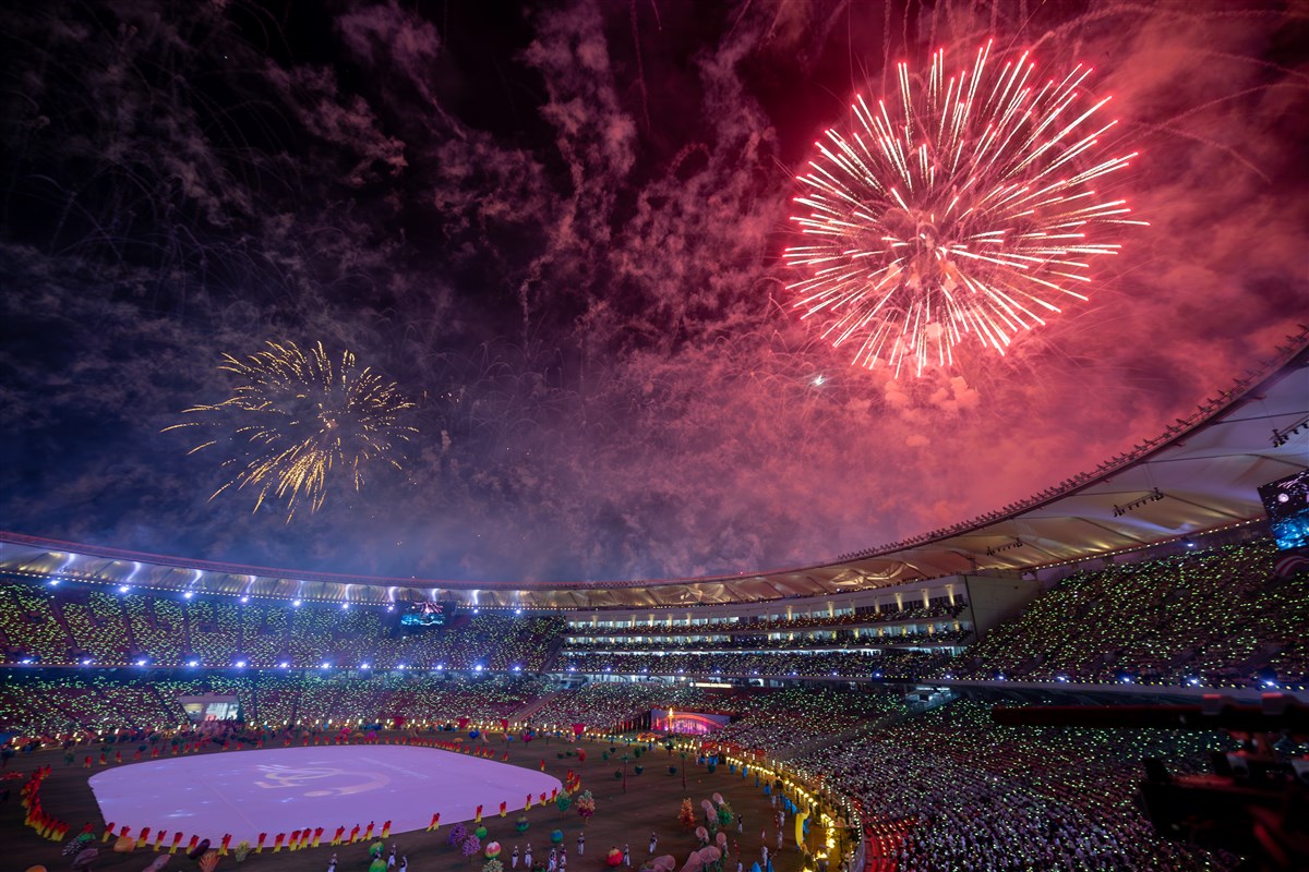 Karyakars watch the fireworks