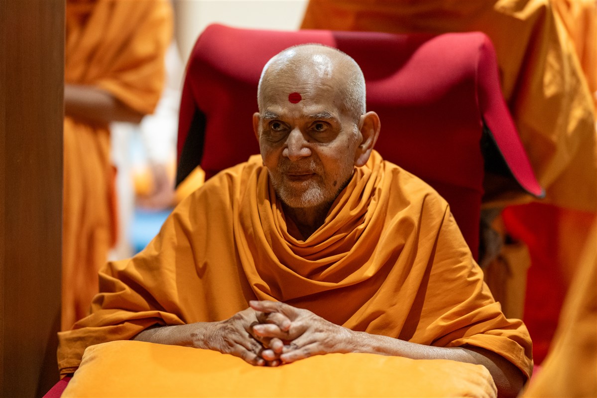 Swamishri observes fireworks 