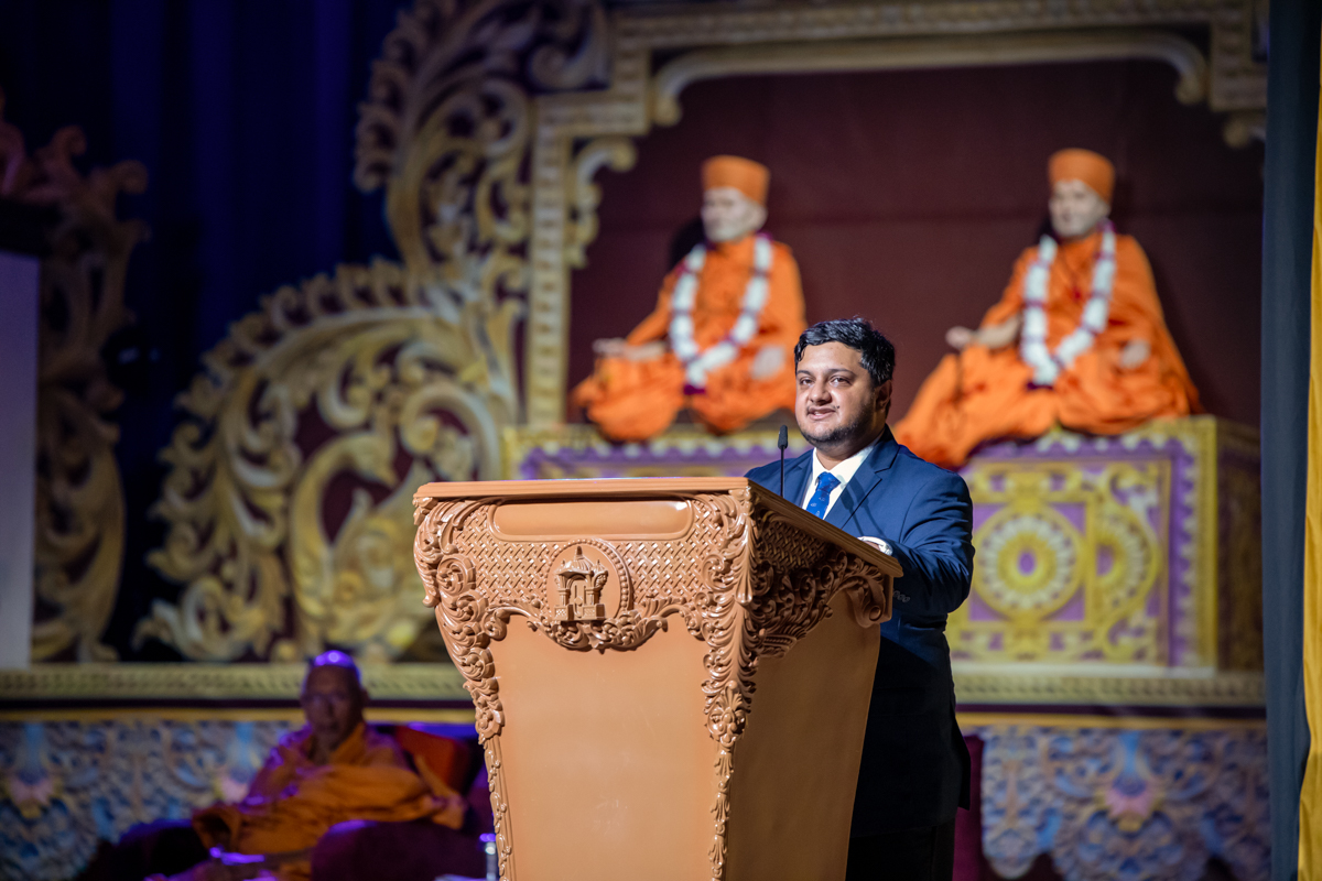 A dignitary addresses the assembly