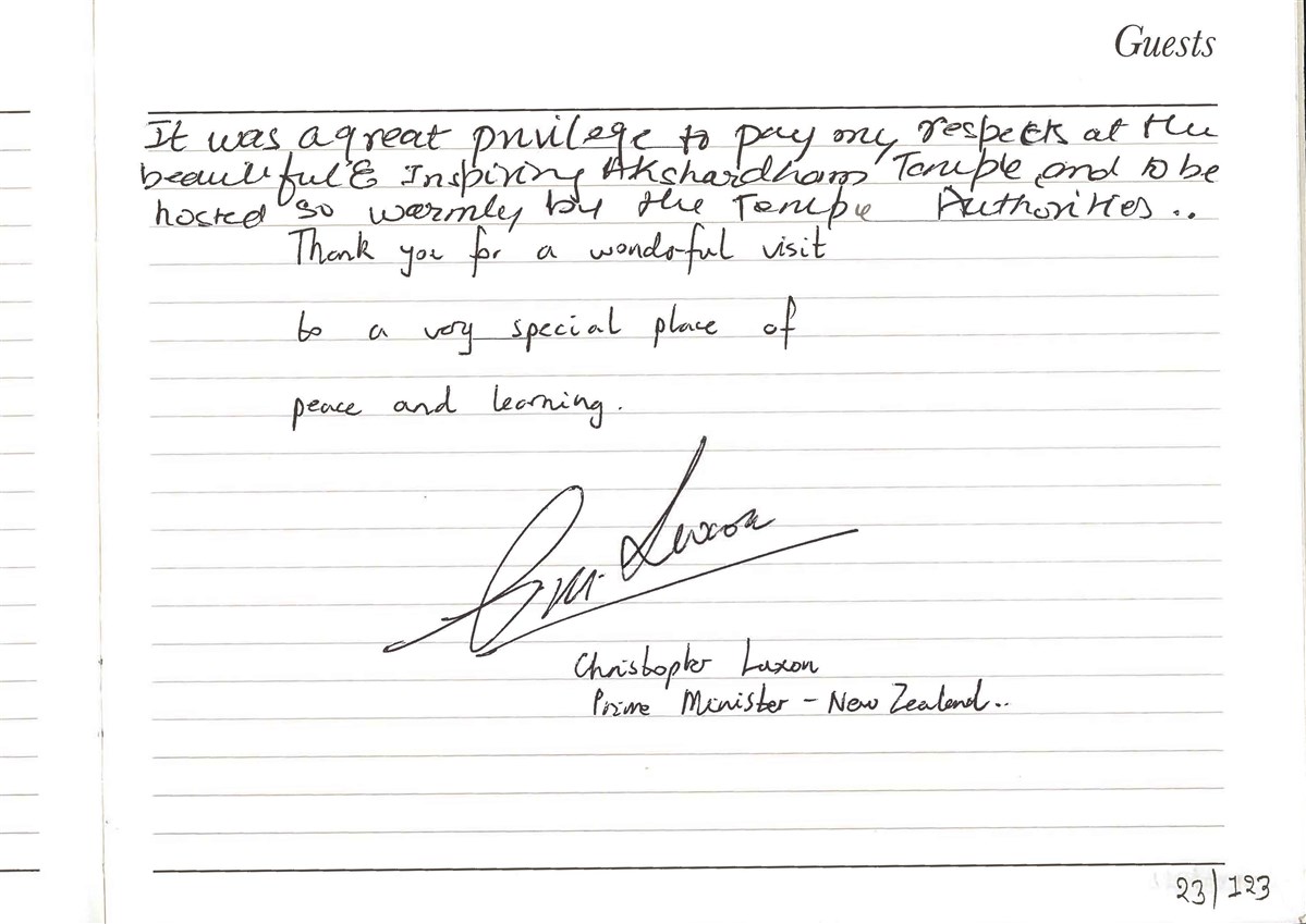 Message by Rt Hon Christopher in the guest book