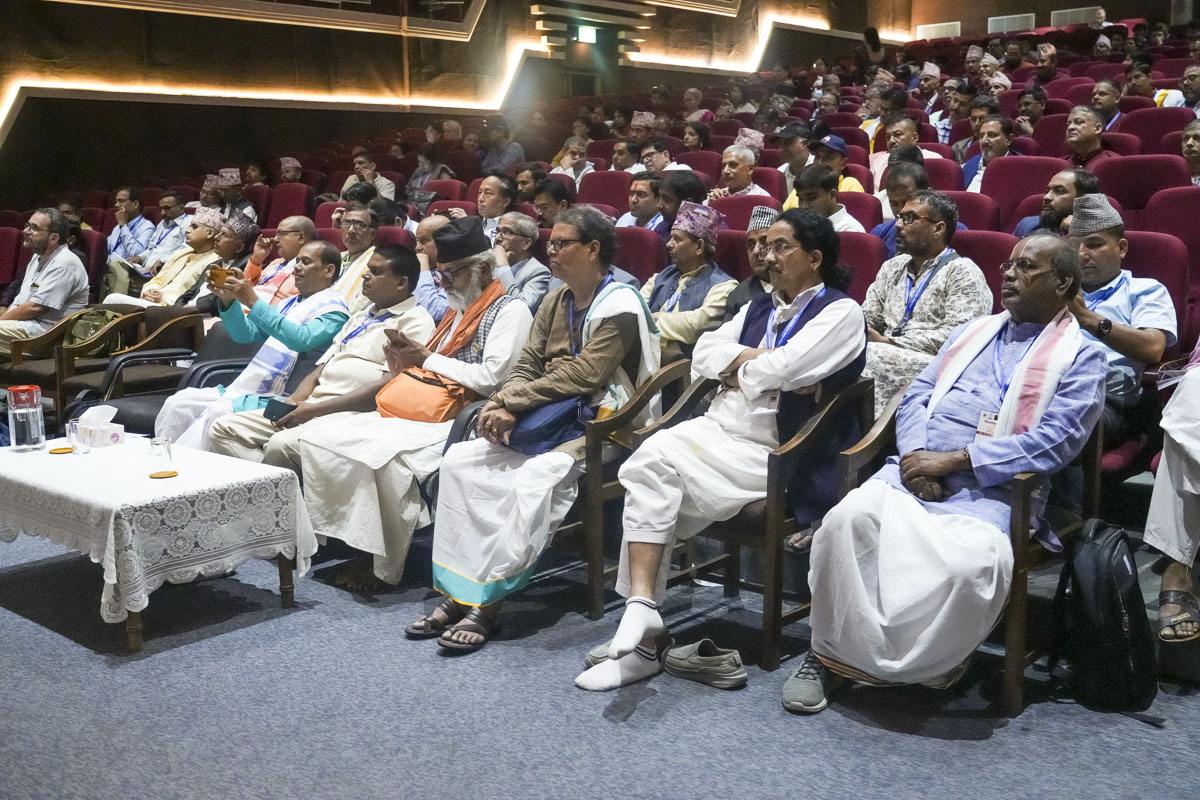 Renowned Sanskrit scholars from across the globe listen attentively during the special panel on Akshar Purushottam Darshan