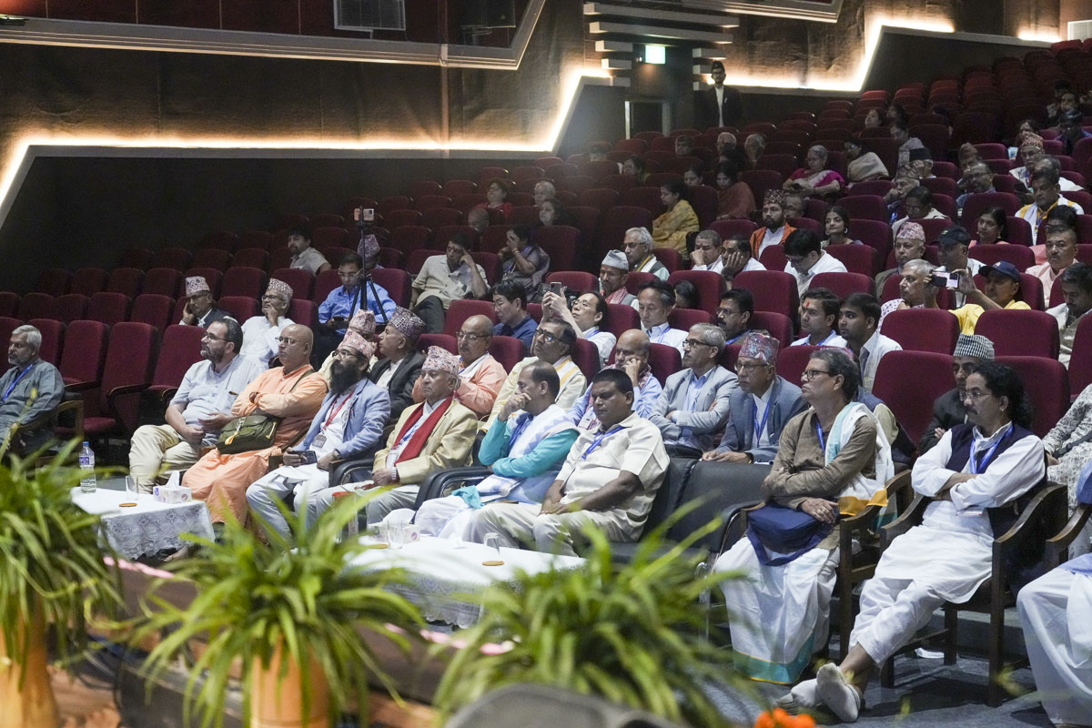 Renowned Sanskrit scholars from across the globe listen attentively during the special panel on Akshar Purushottam Darshan